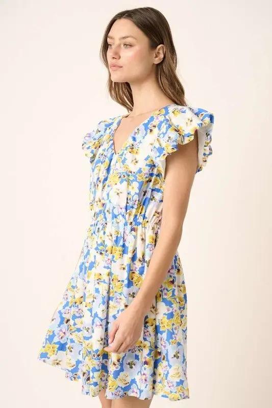 Mittoshop Floral V-Neck Cap Sleeve Mini Dress for Women - Love Salve